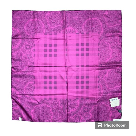 NWT Absolutely Stunning BURBERRY Silk Scarf Pink/Black- Size 27"x27" - Picture 6 of 14